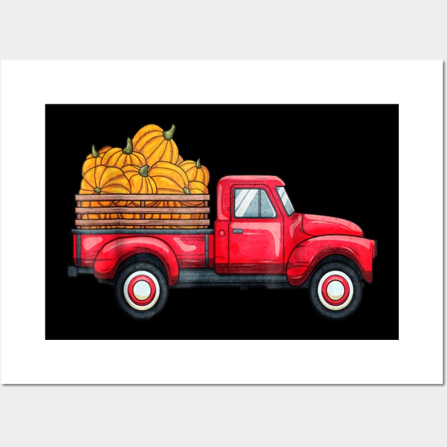 Cute Pumpkin Truck T Shirt Gift Halloween Pumpkin Truck Wall Art by klausgaiser